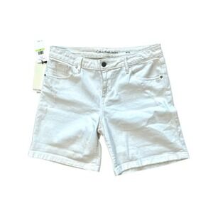 Calvin Klein Distressed Mid Rise‎ White Denim Shorts 30 NEW 8" Inseam